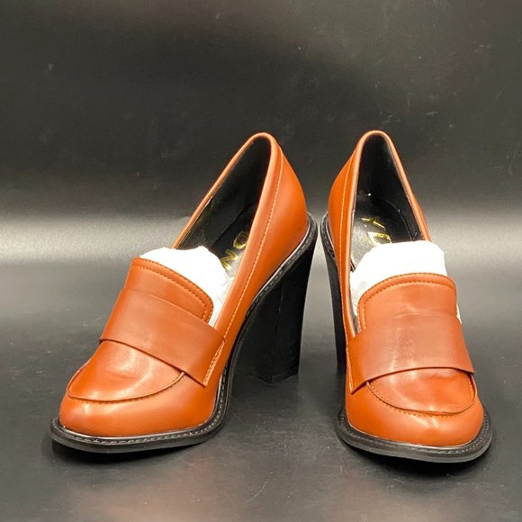 A YDN Brown Chunky High Heels Round Toe Work Pumps - Picture 4 of 10